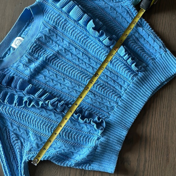 blue rain Cropped Blue Ruffled Junior’s Sweater - Picture 4 of 5